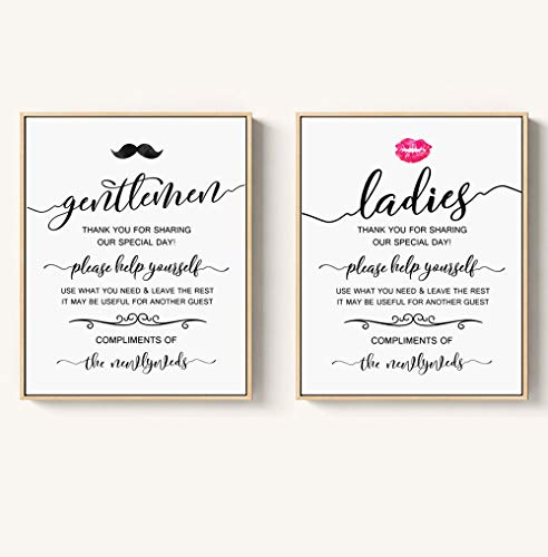 Wedding Bathroom Sign, Basket Signs, Women and Men Hospitality Basket, His and Hers Bathroom Signs, Help Yourself, 8x10 Inch Unframed, Set of 2