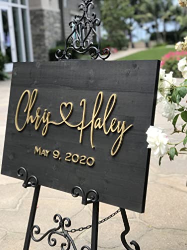 Wedding Sign, Welcome Wedding Sign, Wedding Welcome Sign, 3D Wedding Sign, Custom Sign, Wooden Welcome Sign, Wood Wedding Sign, (18x24, Black + Gold Letter)