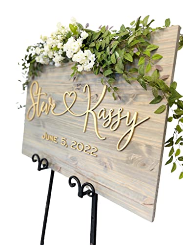 Wedding Sign, Welcome Wedding Sign, Wedding Welcome Sign, 3D Wedding Sign, Custom Sign, Wooden Welcome Sign, Wood Wedding Sign, (18x24, Gray + Gold Letter)