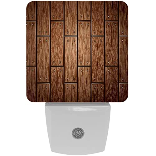 2 Pack Plug-in Nightlight LED Night Light Wooden Rustic Background, Dusk-to-Dawn Sensor for Kid's Room Bathroom, Nursery, Kitchen, Hallway