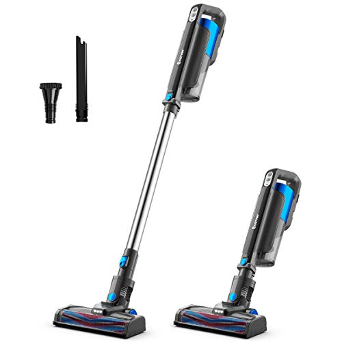 COSTWAY 6 in 1 Cordless Bagless Vacuum Cleaner, Lightweight Ultra-Quiet Handheld HEPA Stick Vacuum with 12KPa Suction, Rechargeable Battery and LED Brush for Hard Floor, Carpet, Car, Pet Hair (Blue)