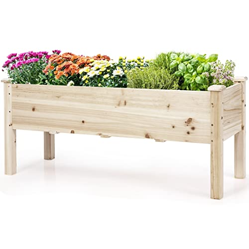 COSTWAY Raised Garden Bed, Elevated Wooden Planter Box Stand with Large Planting Space for Vegetables, Fruit, Herbs, Flower, Standing Gardening Box for Backyard, Patio, Balcony, Greenhouse