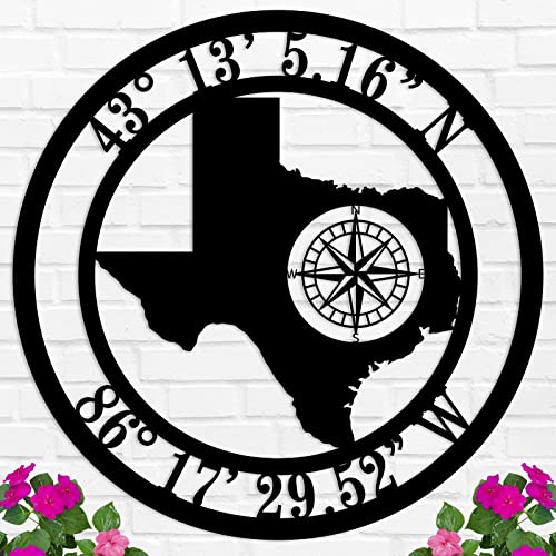 Personalized Texas Compass Metal Sign Custom Coordinates Wall Decor Coordinates Sign Nautical Decor Custom Metal Compass Decor Nautical Address Wall Art