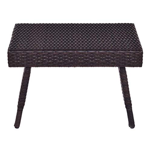 COSTWAY VD-58873HW Outdoor Wicker Table Patio Poolside Lawn Garden Rattan Steel Frame FOL, Brown