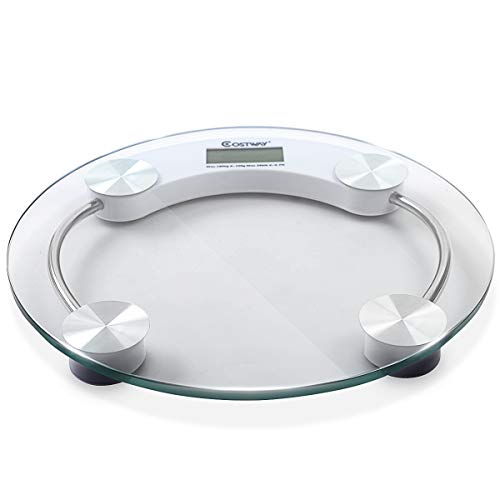 Costway Digital Body Weight Bathroom Scale with Step-On Technology, 400 Pounds, Glass Top, Large LED Display, Precision Measurements (Round)