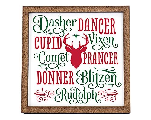 Reindeer Names Christmas Sign - Tier Tray Sign - Mini Wooden Sign - Wood Sign - Shelf Sitter - Home Decor -Kitchen Decor (4" x 4")