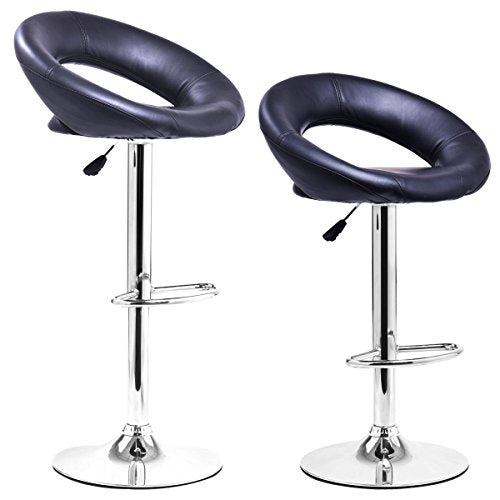 COSTWAY Set of 2 Modern Leather Bar Stool Hydraulic Swivel Dinning Chair Pub Barstools (Black)