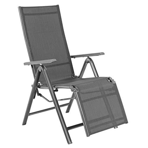 COSTWAY Outdoor Foldable Reclining Chair Aluminum Frame 7-Position Adjustable