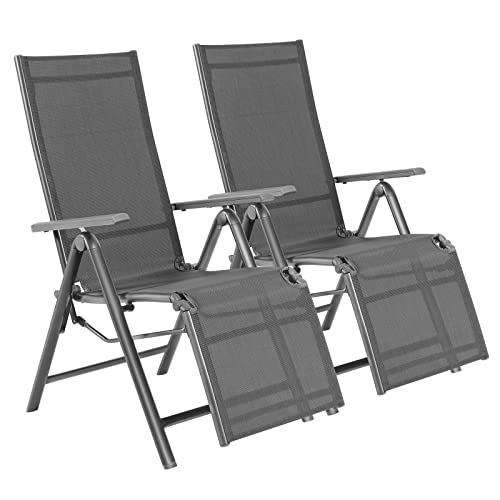 COSTWAY 2PCS Patio Foldable Reclining Chair Aluminum 7-Position Adjustable