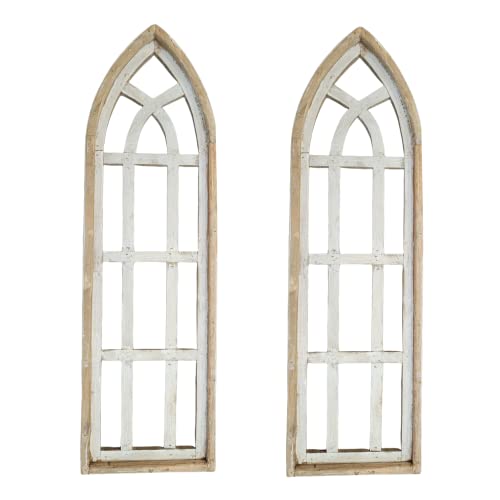 40" Farmhouse Wooden Wall Window Arches Set of 2 -Rustic Cathedral Wood Window- The White Waters