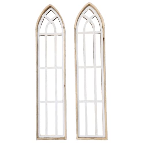 48" Farmhouse Wooden Wall Window Arches Set of 2 -Rustic Cathedral Wood Window- The White Waters