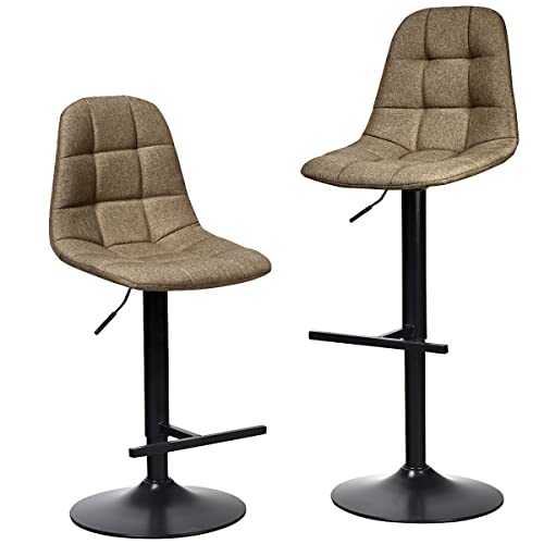 COSTWAY Bar Stools Set of 2, Height Adjustable Modern 360 Degrees Swivel Barstools with Footrest, Back, Armless Counter Height Chairs for Kitchen Dining Living Bistro Pub, Brown