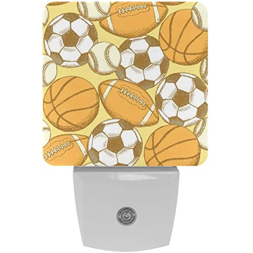 2 Pack Plug-in Nightlight LED Night Light Soccer American Football Baseball and Basketball, Dusk-to-Dawn Sensor for Kid's Room Bathroom, Nursery, Kitchen, Hallway