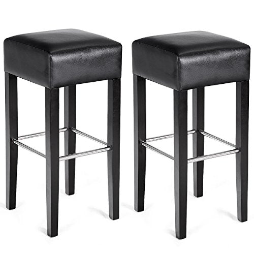 COSTWAY Set of 2 Bar Stool Modern Contemporary Bar Height Backless Padded Seat Pub Bistro Kitchen Dining Side Stools with Solid Wood Legs (Black)