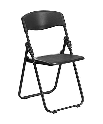 Flash Furniture HERCULES Series 500 lb. Capacity Heavy Duty Black Plastic Folding Chair with Built-in Ganging Brackets