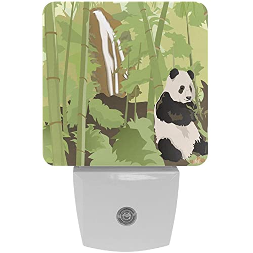 2 Pack Panda Bamboo Waterfall Forest Tree Watercolor LED Night Light Lamps for Baby, Nursery Light for Kids Bedroom