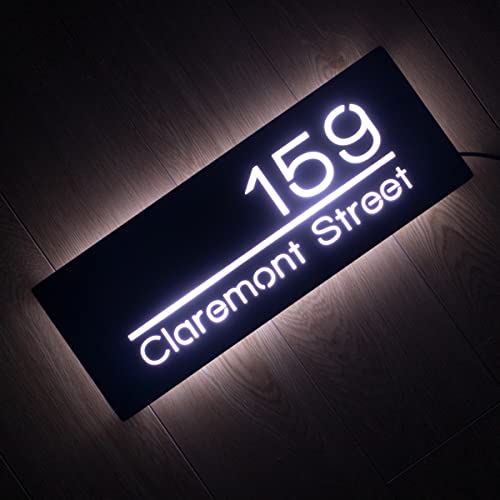 12V LED House Numbers for House Street Backlit,Personalised Illuminated Modern House Numbers Address Sign Address Plaque Lighted with LED (30X15CM, White light)