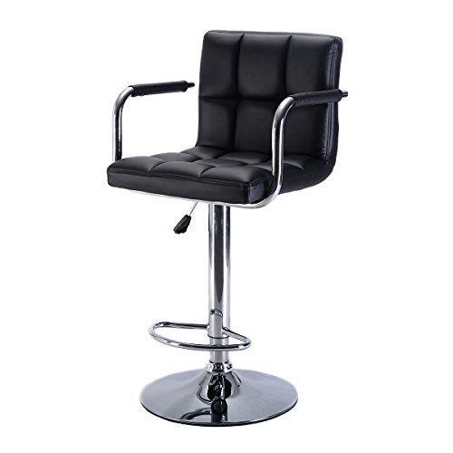 COSTWAY Furniture Swivel PU Leather Barstools Chair Adjustable Hydraulic Bar Stool w/Arm (Black)