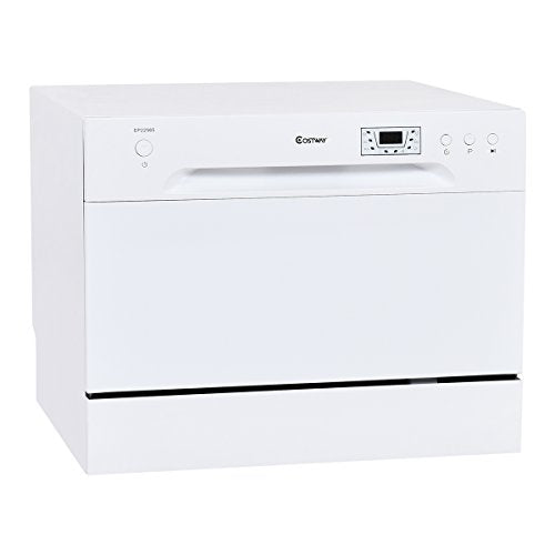 Costway Countertop Dishwasher Stainless Steel 6 Place Setting Portable Compact Tabletop Kitchen, White