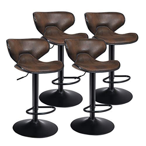 COSTWAY Vintage Barstools, Set of 4 Swivel Bar Stool with Backrest, Footrest and Height Adjustable, Counter Barstool for Bar, Kitchen, Dining Room, Living Room and Bistro Pub, Dark Brown