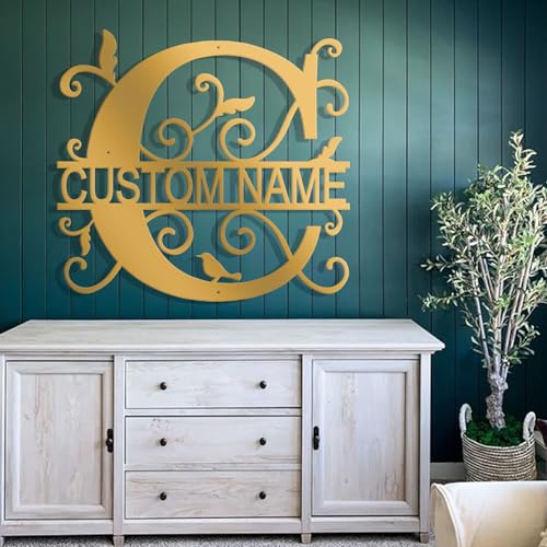 Custom Metal Signs Metal Name Sign Metal Wall Art Split Letter Monogram Wall Decor Metal Wall Art Last Name Sign Family Name Sign Personalized Wedding Gift Fire Pit Sign Outdoor Decor Cabin Sign - C