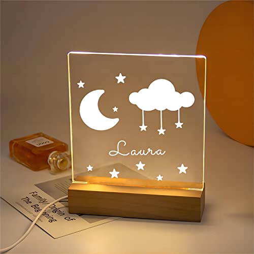 Personalized Night Light for Kids Girls Boys Customized Gifts for Baby Boy Bedroom Moon and Stars（Multiple Patterns）