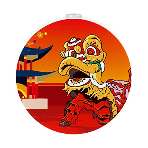 2 Pack Plug-in Nightlight LED Night Light with Dusk-to-Dawn Sensor for Kids Room, Nursery, Kitchen, Hallway Traditional Lion Dance Chinese New Year Design