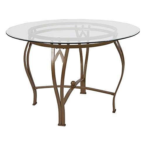 Flash Furniture Syracuse 45'' Round Glass Dining Table with Matte Gold Metal Frame