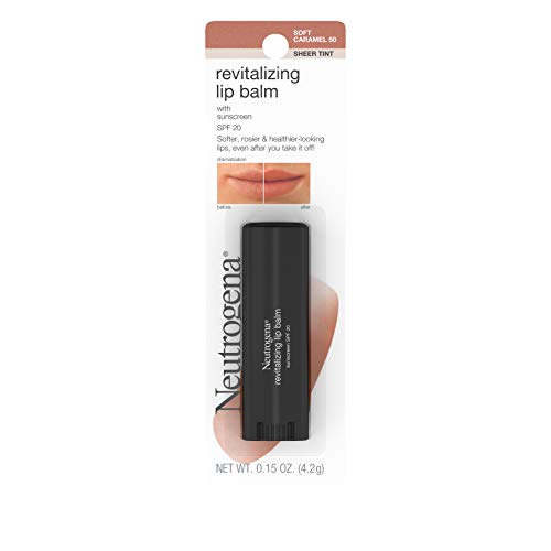 Neutrogena Revitalizing and Moisturizing Tinted Lip Balm with Sun Protective Broad Spectrum SPF 20 Sunscreen, Lip Soothing Balm with a Sheer Tint in Color Soft Caramel 50,.15 oz