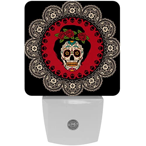 2 Pack Plug-in Nightlight LED Night Light Frame with Mexican Skull Woman, Dusk-to-Dawn Sensor for Kid's Room Bathroom, Nursery, Kitchen, Hallway