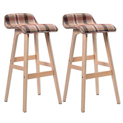 COSTWAY 29-Inch Vintage Wood Bar Stool Dining Chair Counter Height Kitchen Bar (2, Red)