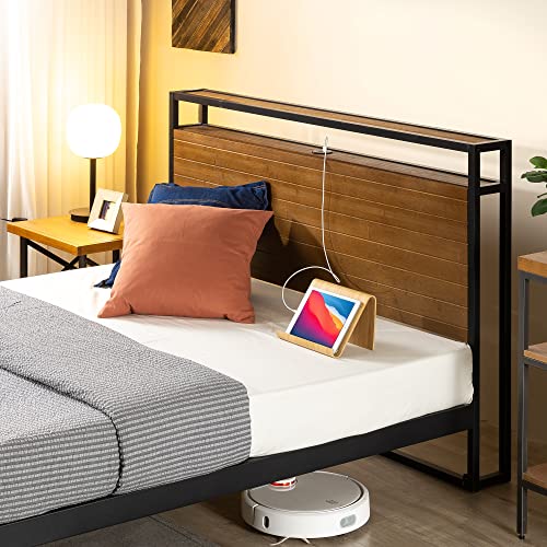 ZINUS Suzanne Bamboo and Metal Platform Bed Frame with Headboard Shelf and USB Ports / No Box Spring Needed / Wood Slat Support / Easy Assembly, Full