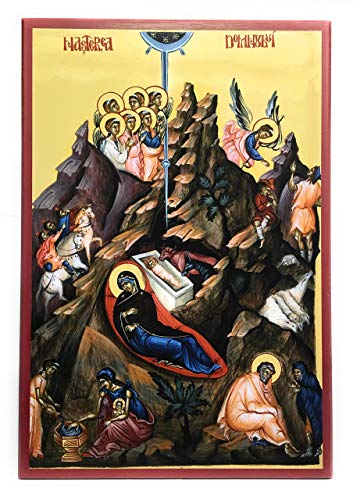 Wooden Byzantine Orthodox Christian Icon The Nativity of Jesus Christ/Christmas/Birth of Jesus in Bethlehem (13" x 19")