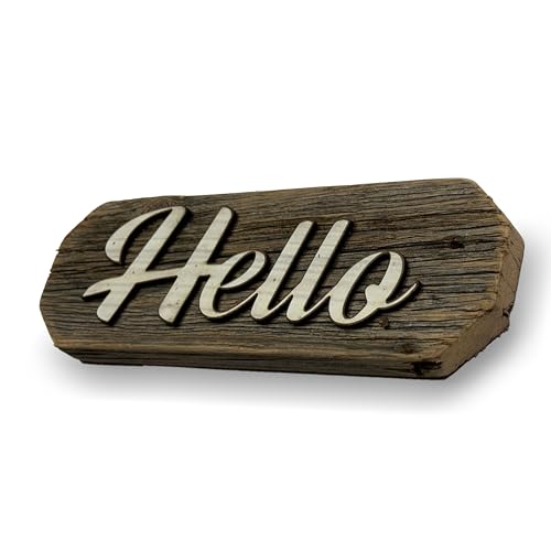 3D Sign, Made in USA, 100% Authentic Weathered Wood, Farmhouse Decor, Wall Art, Rustic Sign, Living Room Decor (Weathered Grey Back, Hello)