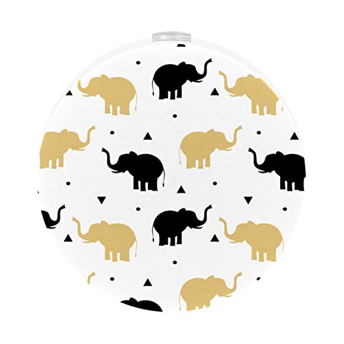 2 Pack Plug-in Nightlight LED Night Light with Dusk-to-Dawn Sensor for Kids Room, Nursery, Kitchen, Black Gold Elephants Playing