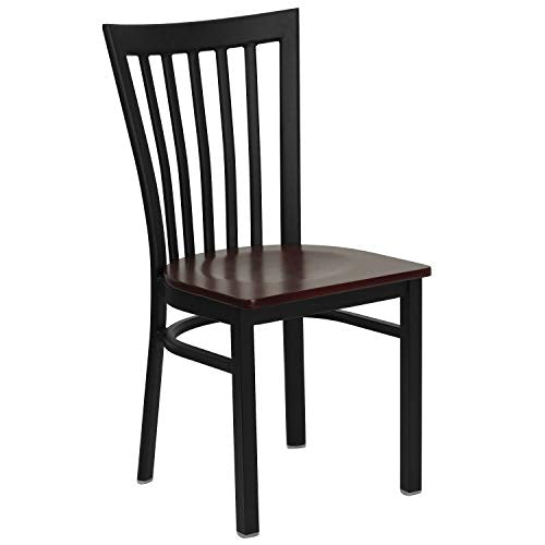 Flash Furniture 4 Pk. HERCULES Series Black School House Back Metal Restaurant Chair - Mahogany Wood Seat