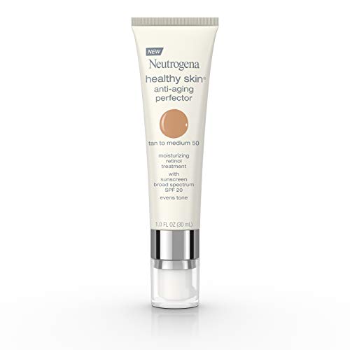 Neutrogena Healthy Skin Anti-Aging Perfector Tinted Facial Moisturizer and Retinol Treatment with Broad Spectrum SPF 20 Sunscreen with Titanium Dioxide, 50 Tan to Medium, 1 fl. oz