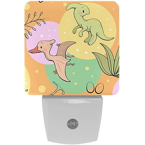 2 Pack Plug-in Nightlight LED Night Light Pattern with Cute Dinosaur, Dusk-to-Dawn Sensor for Kid's Room Bathroom, Nursery, Kitchen, Hallway