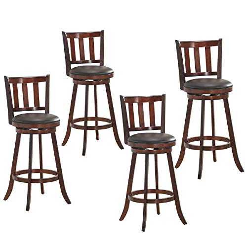 COSTWAY Bar Stools Set of 4, Counter Height Dining Chair, Fabric Upholstered 360 Degree Swivel, PVC Cushioned Seat, Perfect for Dining and Living Room (Height 29.5''-Set of 4)