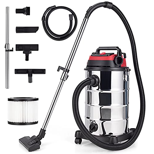 COSTWAY 3-in-1 Wet/Dry Vacuum Cleaner with Blower, 9-Gallon 6 Peak HP Vacuum with Stainless Tank, Flexible Wheels, Portable Shop Vacuum Cleaner for Workshop, Car, Garage, Home, 1200W