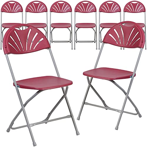 Flash Furniture 8 Pack HERCULES Series 650 lb. Capacity Burgundy Plastic Fan Back Folding Chair