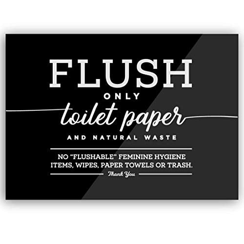 4x6 Inch Flush Only Toilet Paper & Natural Waste Designer Sign ~ Ready to Stick, Lean or Frame