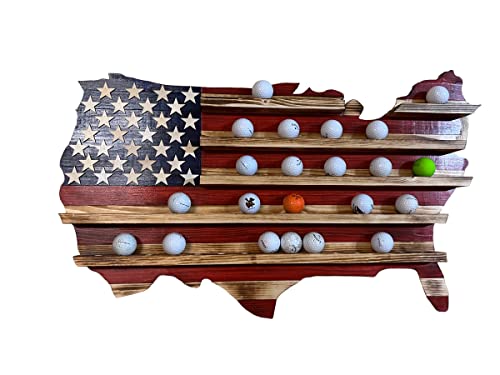 Golf Ball DisplaY American Flag Holds 50 Golfballs Wall Display