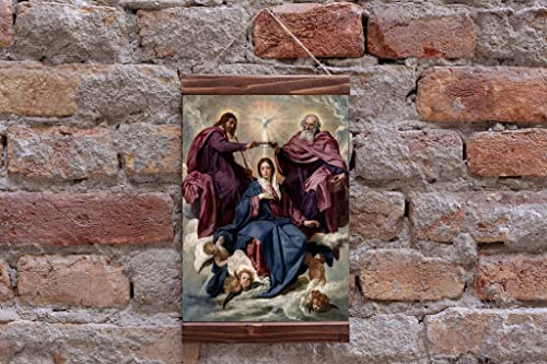 Coronation of the Virgin by Diego Velázquez, Roman Catholic Christian Icon, Mother of Jesus Wood Framed Canvas Print, Size: - 8.7" x 11.8" (22cm x 30cm)