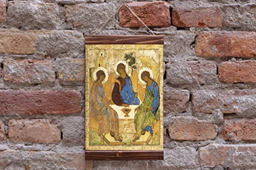 HOLY TRINITY ICON by Rublev Andrei, Greek Orthodox Icon Christian Religion Wood Framed Canvas Print Size: - 8.7" x 11.8"