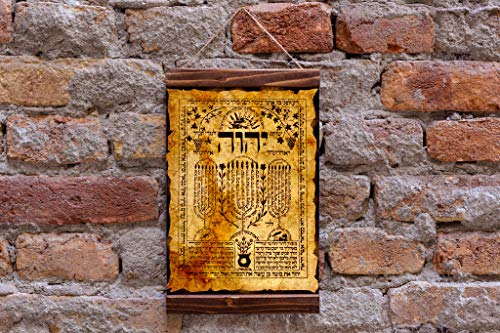 SHIVITI Ancient Hebrew Kabbalah Protection Amulet Wood Framed Canvas Print, Kabbalah Talisman Charm, Judaica Wall Art Decor Gift (11.8x15.7 Inches)