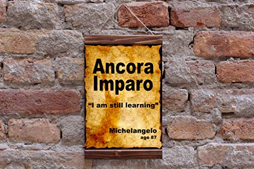 Ancora Imparo I am Still Learning Michelangelo Art Latin Quote Phrase Wood Framed Canvas Print (8.7x11.8 Inches)