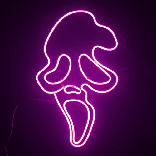 Ghost Face Neon Sign, Fun Wall Decor for Game Rooms, Neon Signs for Wall Decor, Spooky Addition to Your Space,11 * 16 Inch Led Neon Signs with Remoter Control-Purple