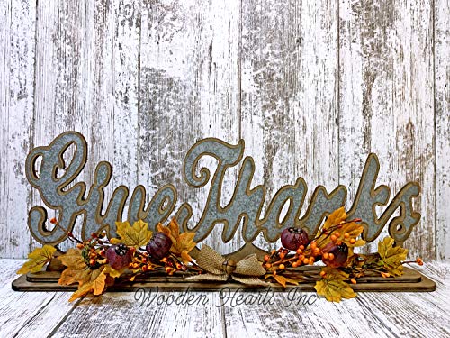 FALL Decor for home farmhouse table Freestanding DECOR Mantle Welcome Give Thanks Cutout Word Sign floral arrangement greenery garland Thanksgiving Decorations Pumpkins Leaves (Give Thanks)