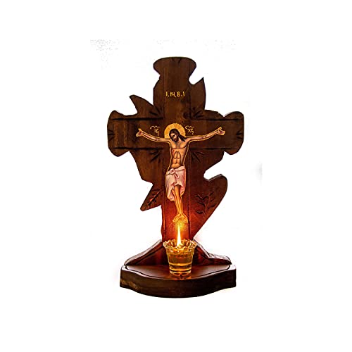 Crucifix Orthodox Iconostasis 45x25cm, Jesus Christ Blessing Cross, Byzantine art wall hanging, Greek Handmade wooden Cross, religious decor